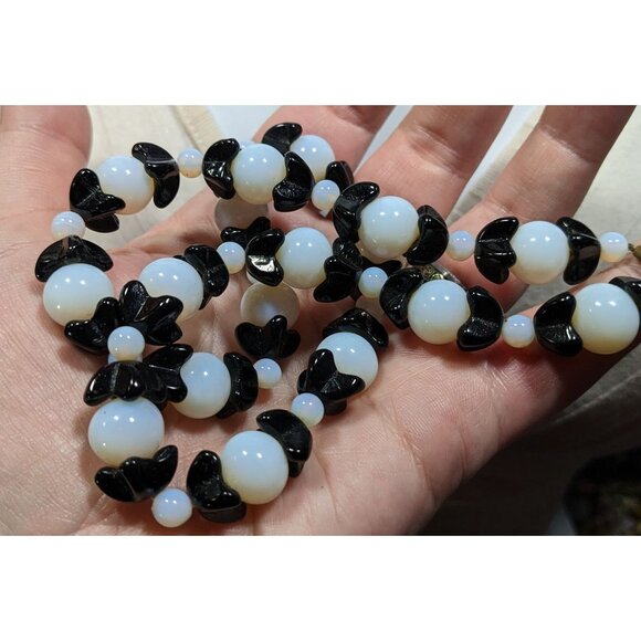 Handmade Whimsical Black And Moonstone Glass Beaded Necklace - Picture 3 of 5